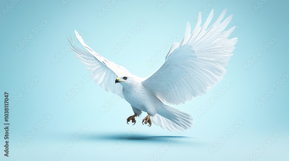 Obraz premium A majestic white dove in flight against a serene blue background.