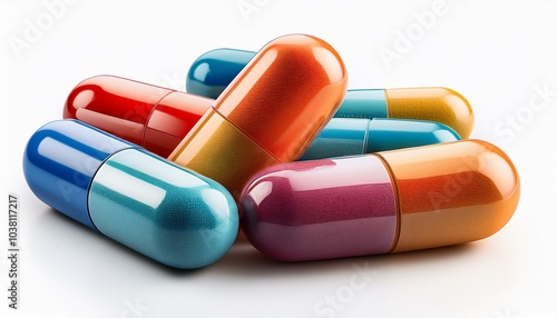 Colorful capsules on white isolate background.