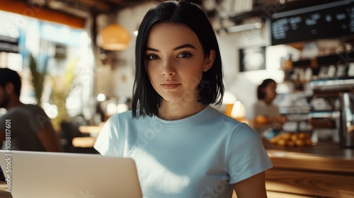 The Woman with Laptop Focused