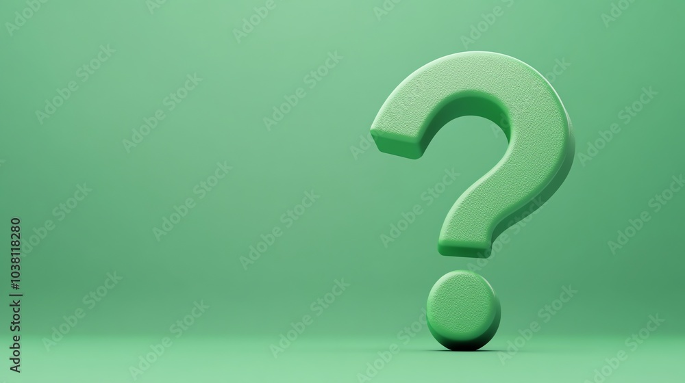 A green question mark in a 3D rendering. A green question mark in a 3D rendering.