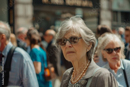 Elderly woman walking in the city centre