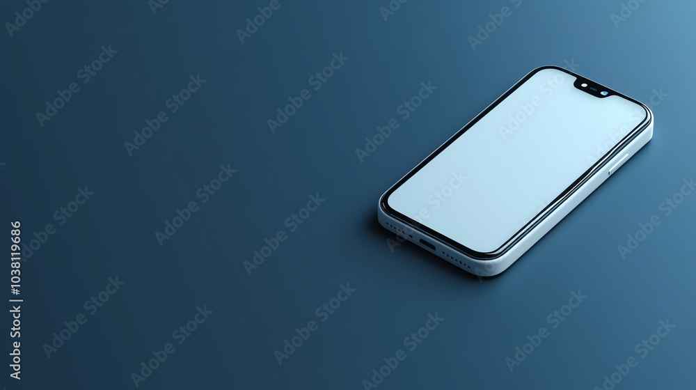 A smartphone with a blank screen on a blue background. A smartphone with a blank screen on a blue background.