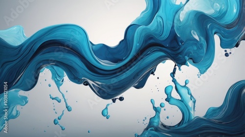 Cyan and blue liquid ink 3D illustration with a realistic texture