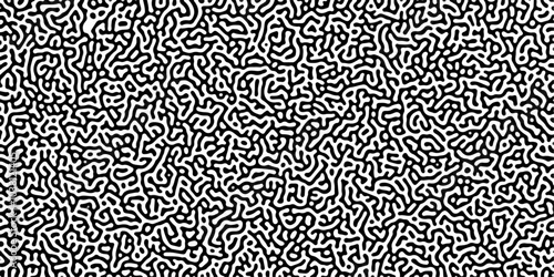 Turing reaction diffusion monochrome seamless pattern with chaotic motion .Linear design with biological shapes. Organic lines in memphis. abstract turing organic wallpaper background .	
