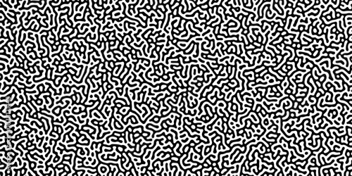 Turing reaction diffusion monochrome seamless pattern with chaotic motion .Linear design with biological shapes. Organic lines in memphis. abstract turing organic wallpaper background .	
