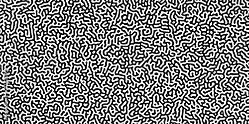 Turing reaction diffusion monochrome seamless pattern with chaotic motion .Linear design with biological shapes. Organic lines in memphis. abstract turing organic wallpaper background .	
