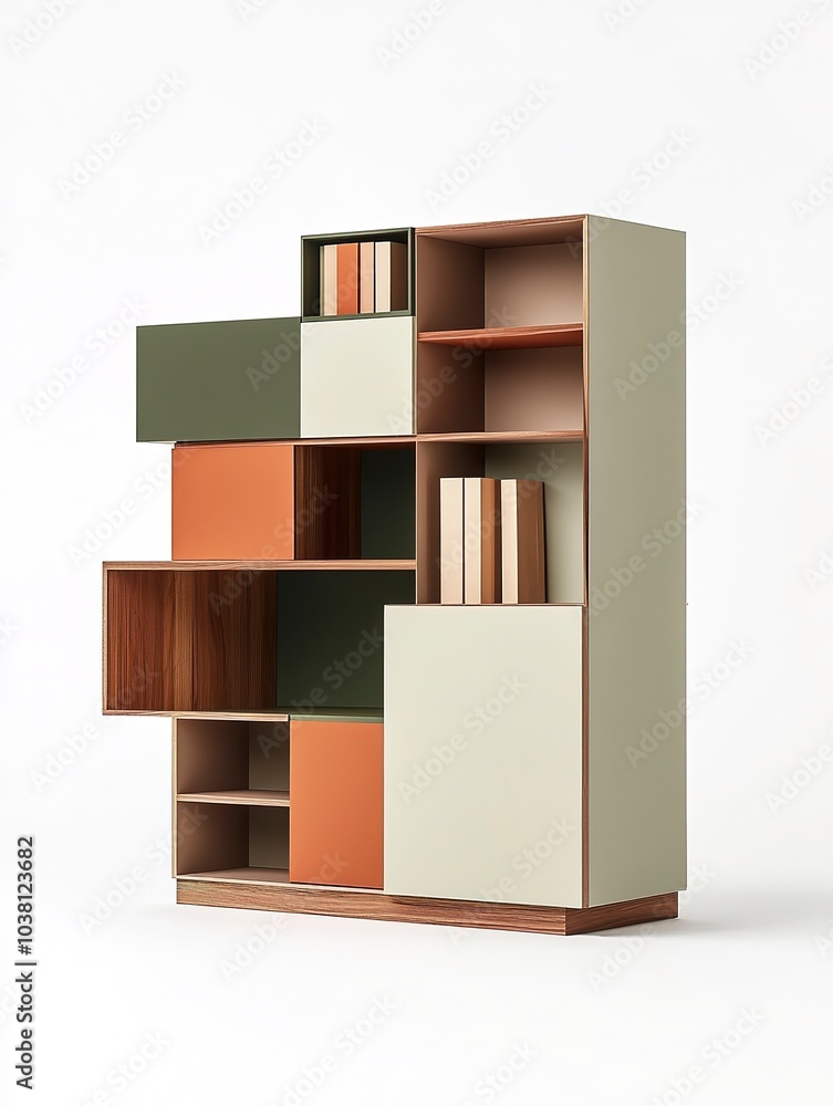 A modular wardrobe system, customizable design, open shelving, modern style, isolated on white background 