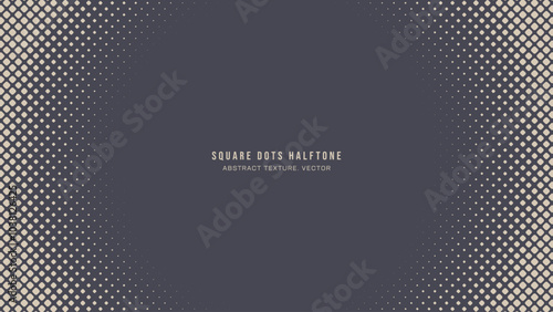 Square Rounded Dots Halftone Pattern Round Frame Vector Abstract Background. Half Tone Faded Subtle Texture. Geometric Grid Graphic Abstraction Wallpaper. Retro Futuristic Technology Art Illustration
