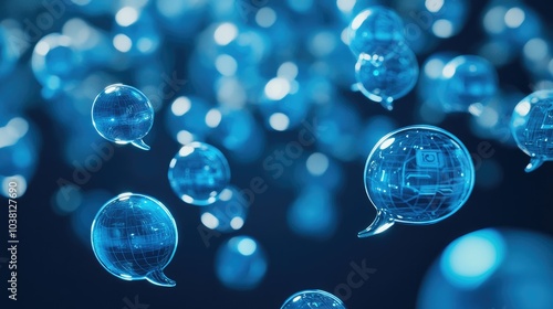 Wallpaper Mural Blue-toned chat bubbles floating in a futuristic digital space, symbolizing AI and GPT chat technology. Torontodigital.ca