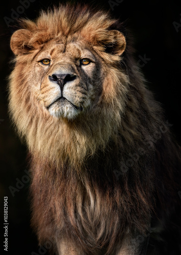 A close up of a Barbary Lion (North African lion, Atlas lion, Egyptian lion) - extinct in wild photo