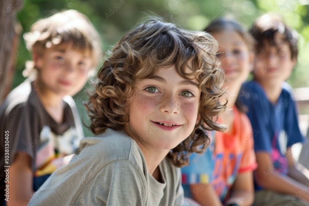 Portrait of a smiling little boy with his friends in the background Portrait of a smiling little boy with his friends in the background