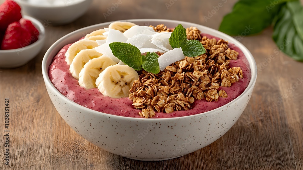 Freshly Prepared Acai Bowl Topped with Granola and Assorted Fruits Freshly Prepared Acai Bowl Topped with Granola and Assorted Fruits