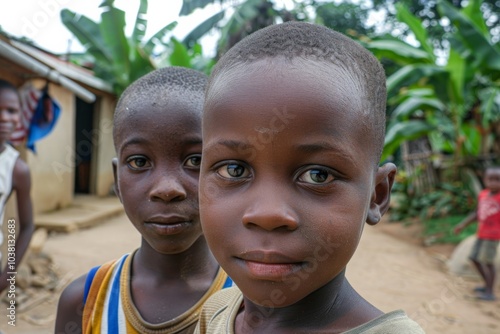 Unidentified Ghanaian little girls. People of Ghana suffer of poverty due to the economic situation photo