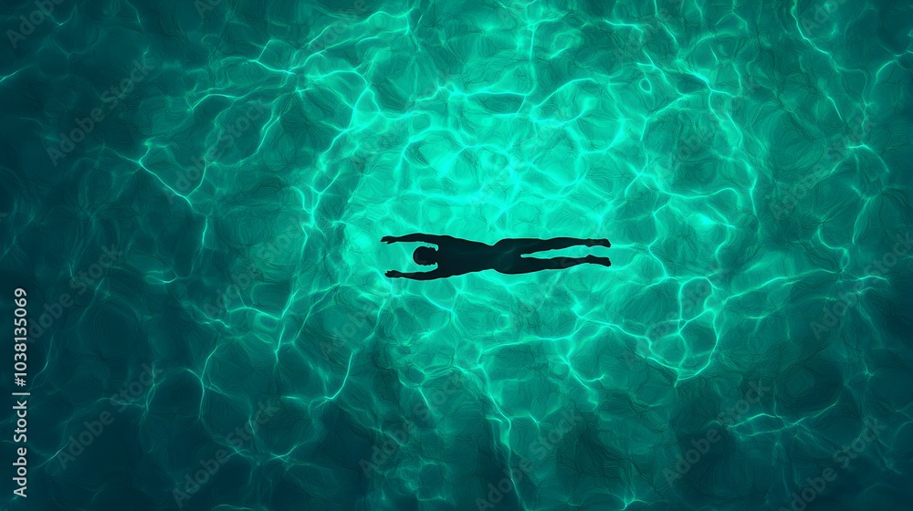 Person Swimming in a Crystal Clear Pool with Sunlight Shimmering on the Water Surface Person Swimming in a Crystal Clear Pool with Sunlight Shimmering on the Water Surface