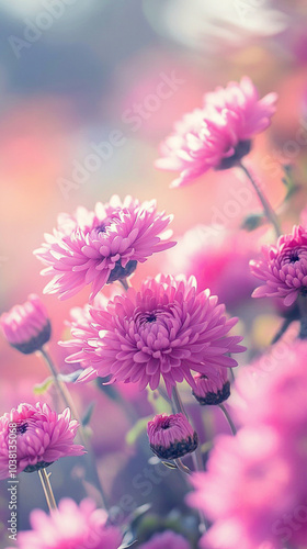 Beautiful chrysanthemums with light gradient background, AI generative.