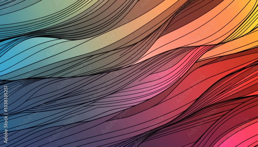 Fototapeta premium A vibrant abstract illustration featuring flowing lines in various colors, creating a dynamic and modern visual effect.