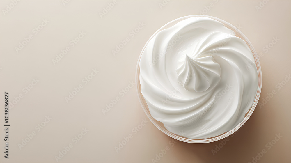 A close-up photo of white cream swirled in a jar, set against a tan background. A close-up photo of white cream swirled in a jar, set against a tan background.
