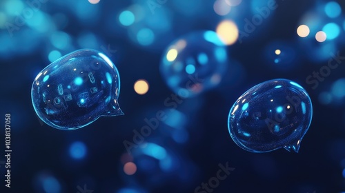 Holographic chat bubbles emerging from a digital GPT interface, with a blurred blue background representing AI communication.