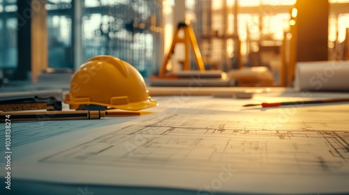 Bright yellow hard hat, a symbol of safety and workplace protection in construction industrial settings