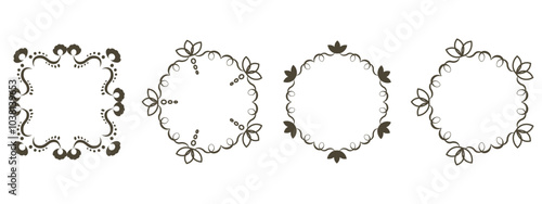 Set Floral Vintage Frames isolated transparent background. Lotus flower Vintage retro color Frames template design. Vector illustration can used social media stories highlights design 