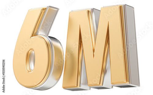 6M Followers Gold Number 3D Render photo