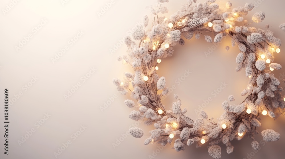 Glowing festive wreath with twinkling lights for holiday cheer Glowing festive wreath with twinkling lights for holiday cheer