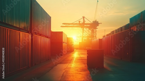 Container ship docked at port, a symbol of global trade and logistics photo