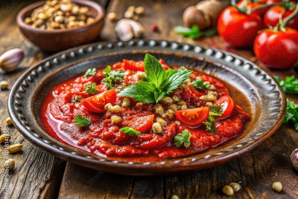 Rich homemade tomato paste lutenitsa with walnuts, a rustic Mediterranean delight, captures vibrant flavors and textures in stunning food photography—perfect for culinary inspiration. Rich homemade tomato paste lutenitsa with walnuts, a rustic Mediterranean delight, captures vibrant flavors and textures in stunning food photography—perfect for culinary inspiration.