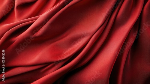 Red silk fabric draped softly in folds, creating a rich and luxurious texture.