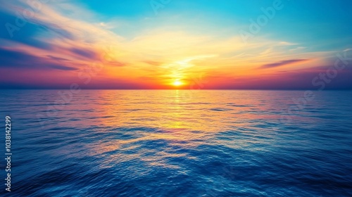 A vibrant sunset over a calm ocean.