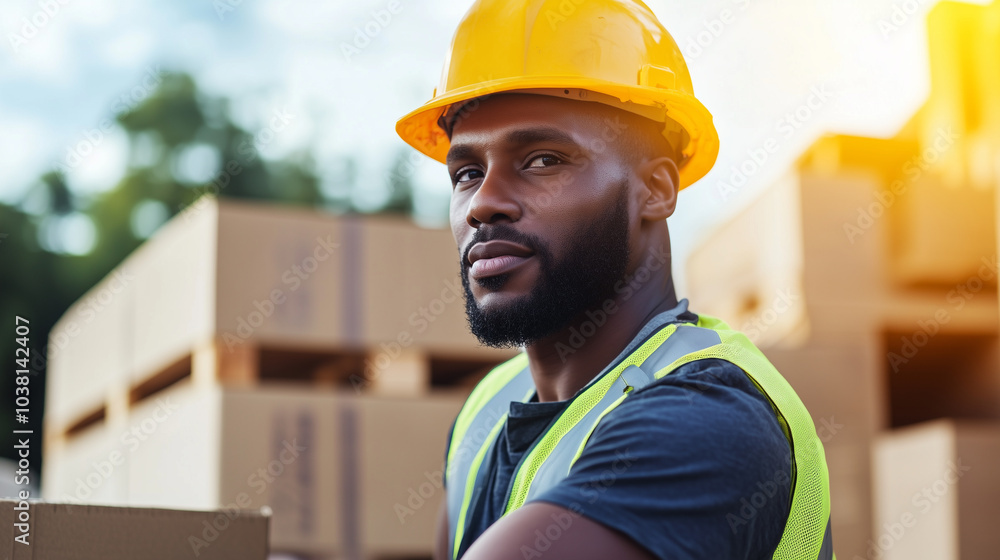 Worker Unloading Materials at Construction Site Worker Unloading Materials at Construction Site