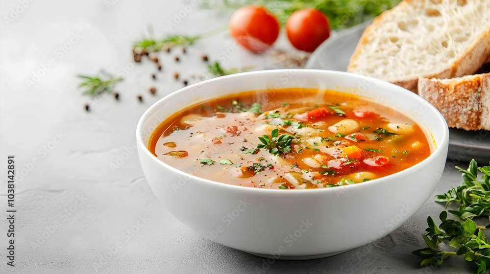 Steaming Bowl of Hearty Vegetable Soup in a Cozy Domestic Kitchen Steaming Bowl of Hearty Vegetable Soup in a Cozy Domestic Kitchen