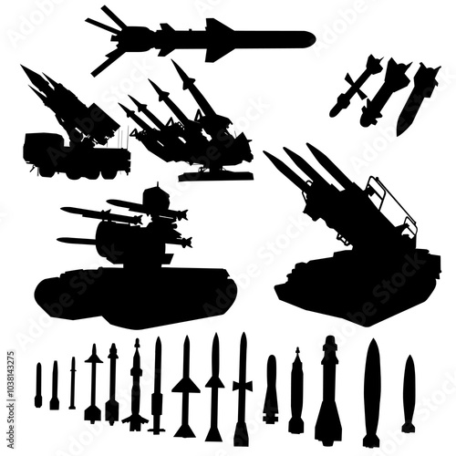 Vector Silhouette Set of Missiles and Military Launch Systems