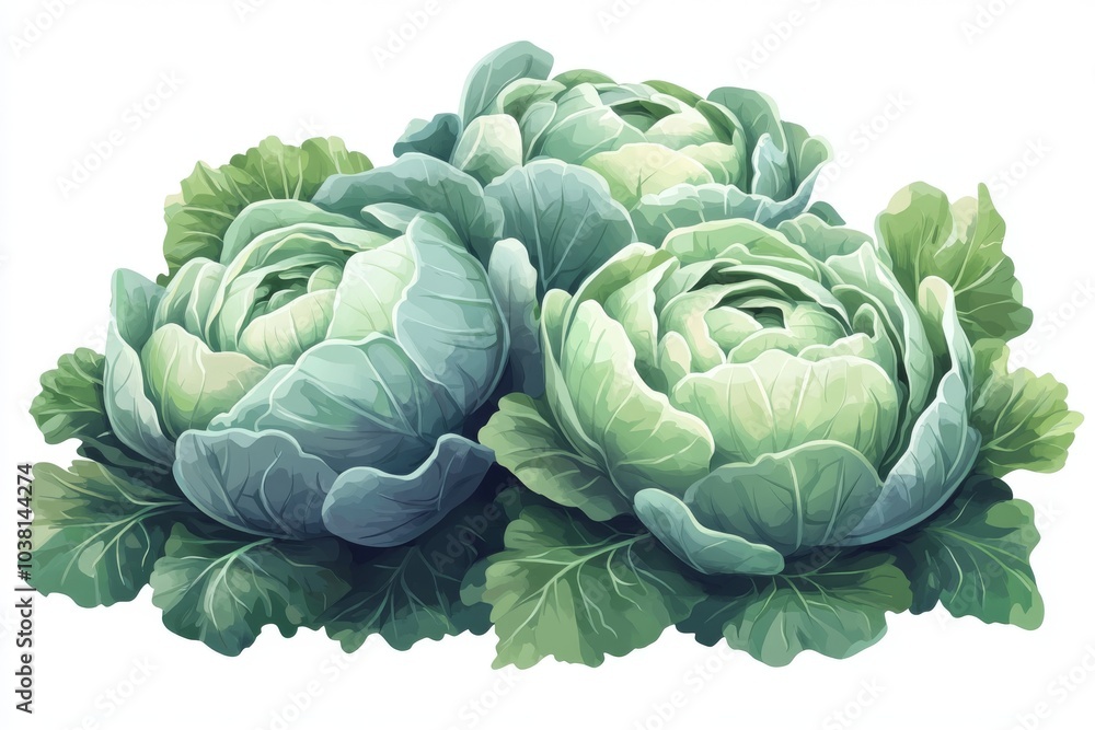 Obraz premium Fresh Green Cabbage Vegetable with Leaves