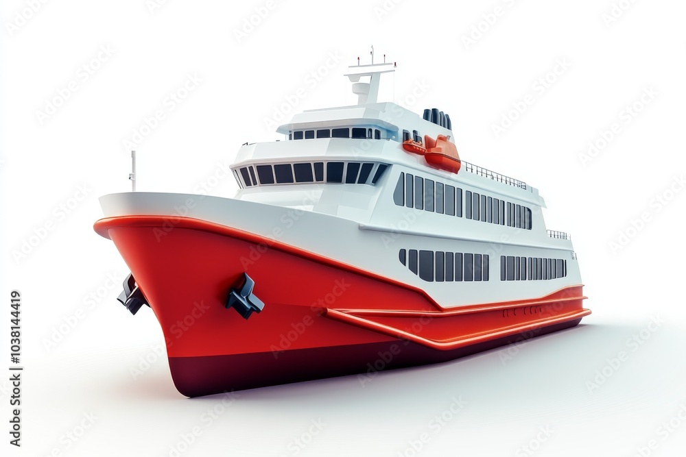 Red and White Passenger Ferry Boat Isolated on White Background Red and White Passenger Ferry Boat Isolated on White Background