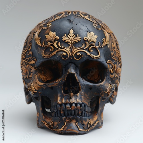Human skull made of gold and wood