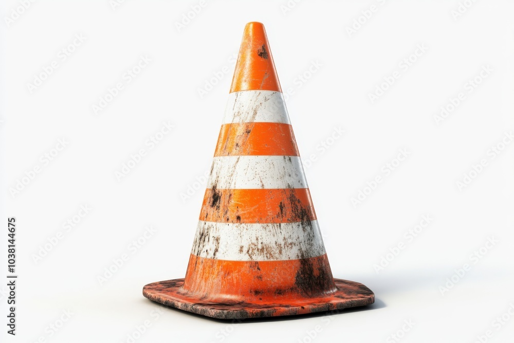 Old Worn Traffic Cone Isolated on White Background Old Worn Traffic Cone Isolated on White Background