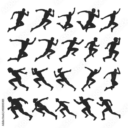 Long Jump is a set of silhouettes of the triple jump. The long jump is different and isolated on a white background. vector illustration.