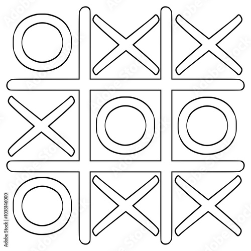tic tac toe illustration hand drawn outline vector