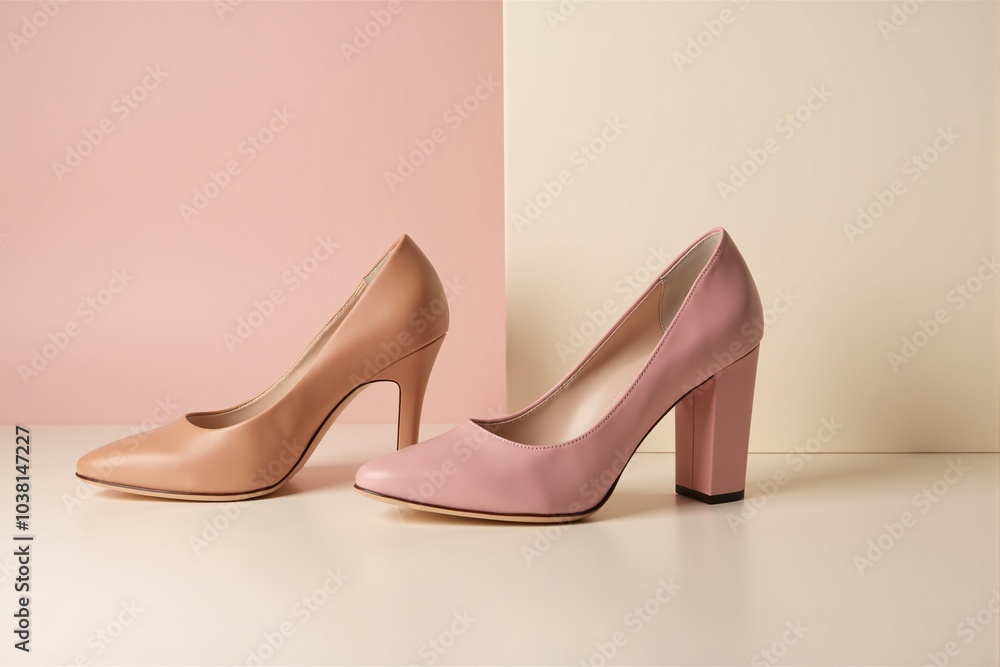 Trendy shoes displayed on a pastel background with soft lighting Trendy shoes displayed on a pastel background with soft lighting
