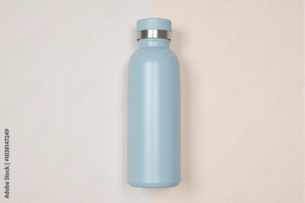Water bottle with a sleek design on a pastel colored backdrop Water bottle with a sleek design on a pastel colored backdrop
