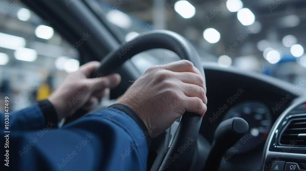 Mechanic Test Driving Vehicle After Repairs for Performance Check Mechanic Test Driving Vehicle After Repairs for Performance Check