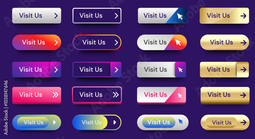 Set of Visit Us buttons icon design template. Modern gradient colors. visit us push buttons collection isolated. vector