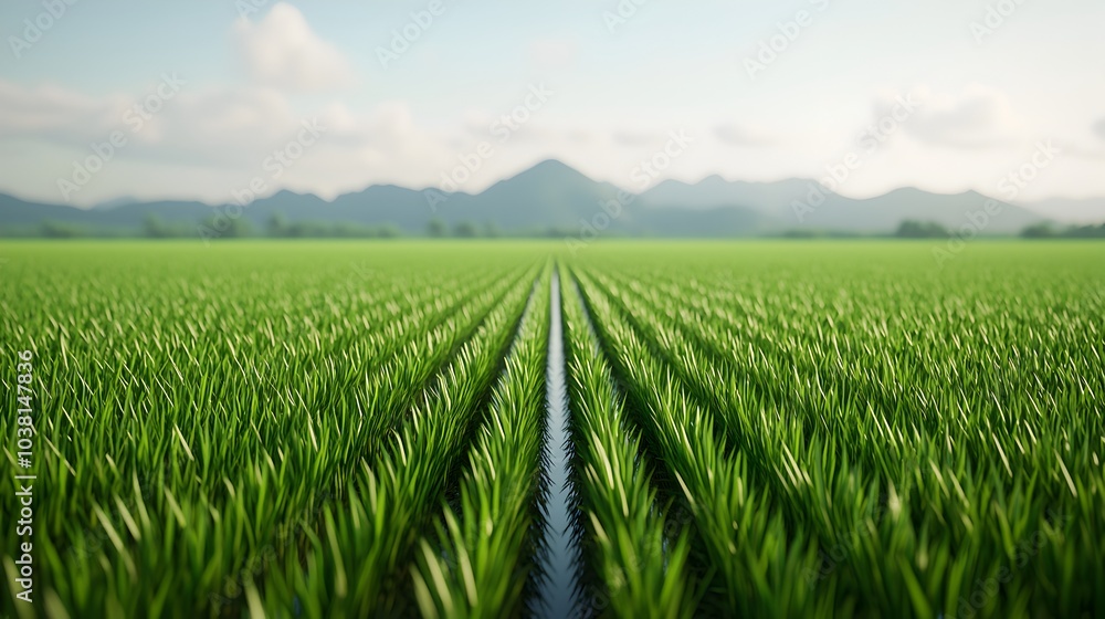 Expansive Field of Green Rice Paddies Stretching into the Distant Scenic Landscape Expansive Field of Green Rice Paddies Stretching into the Distant Scenic Landscape