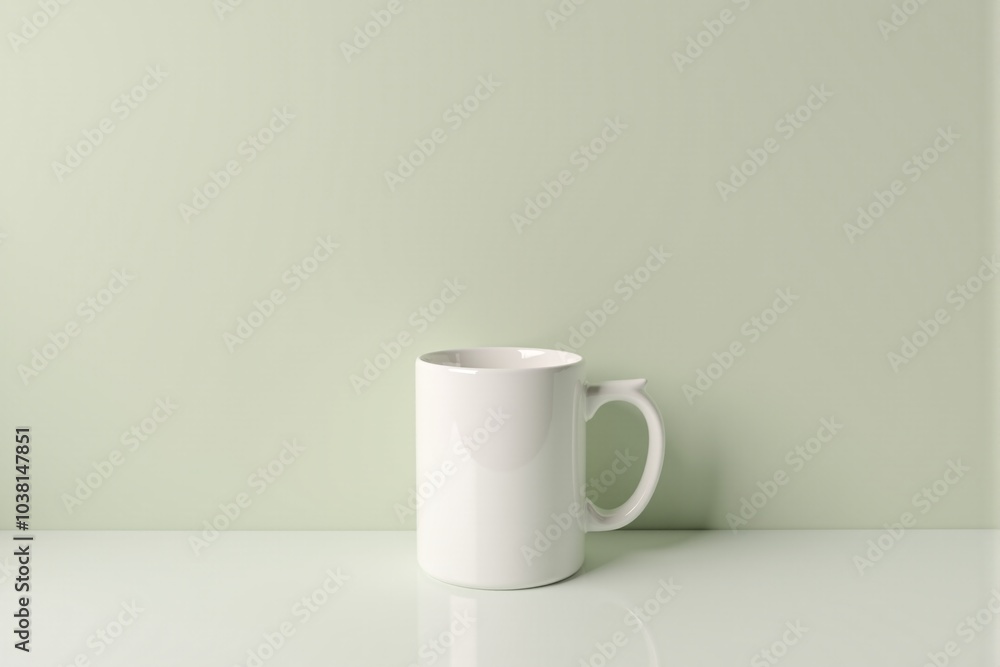 Ceramic coffee mug standing on a light pastel backdrop Ceramic coffee mug standing on a light pastel backdrop