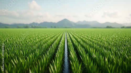 Expansive Field of Green Rice Paddies Stretching into the Distant Scenic Landscape