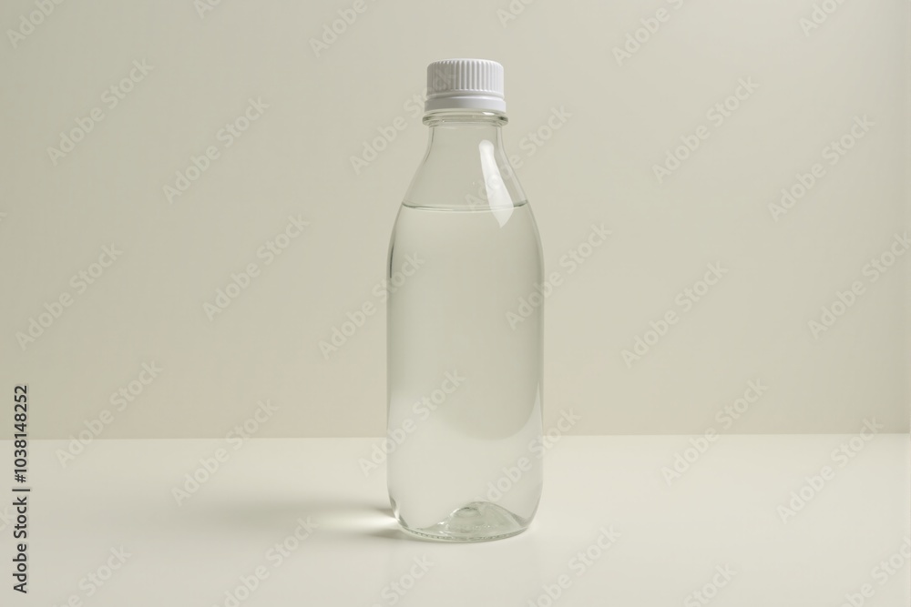 Water bottle on a pastel surface with smooth shadows Water bottle on a pastel surface with smooth shadows