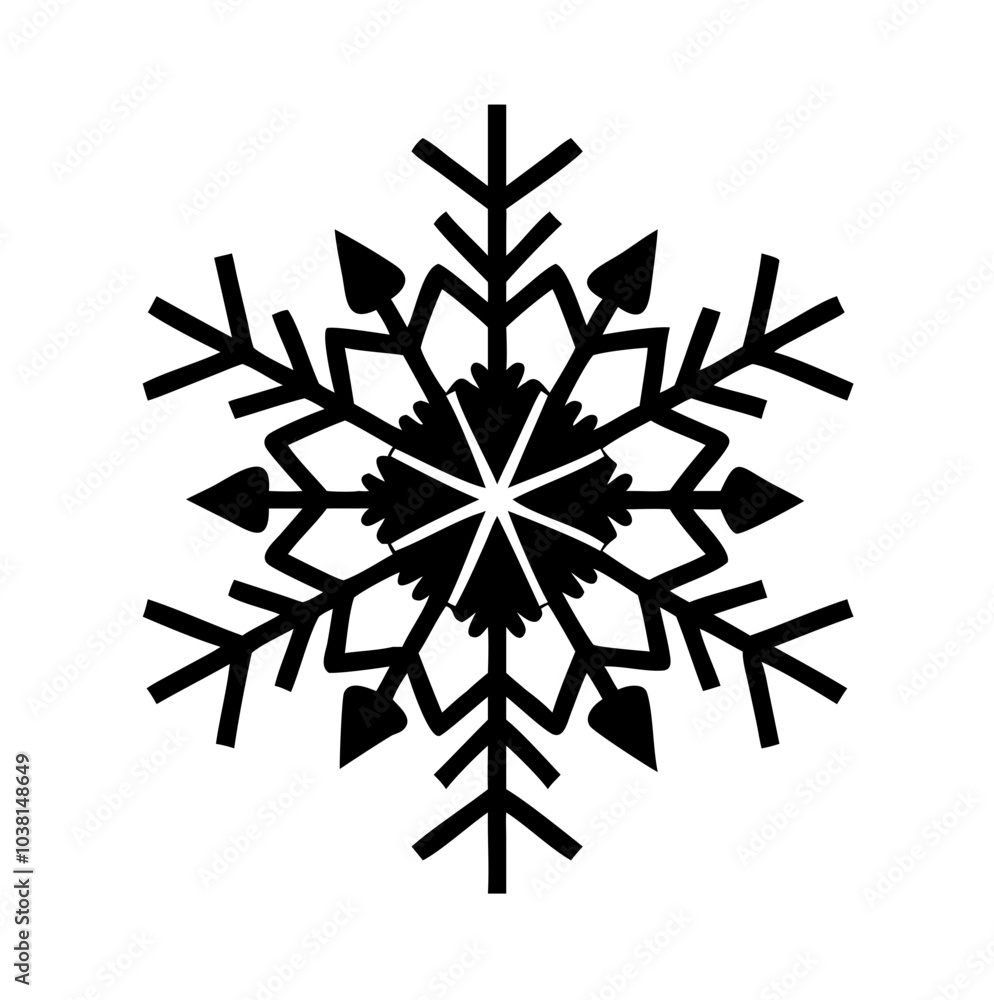 Bold black snowflake with star shape on transparent background for winter design Bold black snowflake with star shape on transparent background for winter design