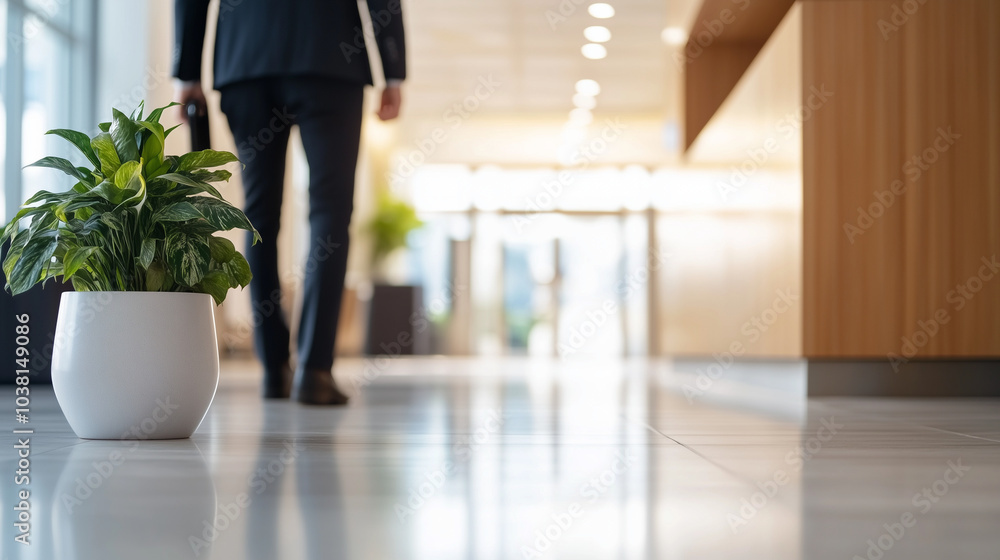 Fototapeta premium Skilled Worker Checking In at Commercial Building Reception