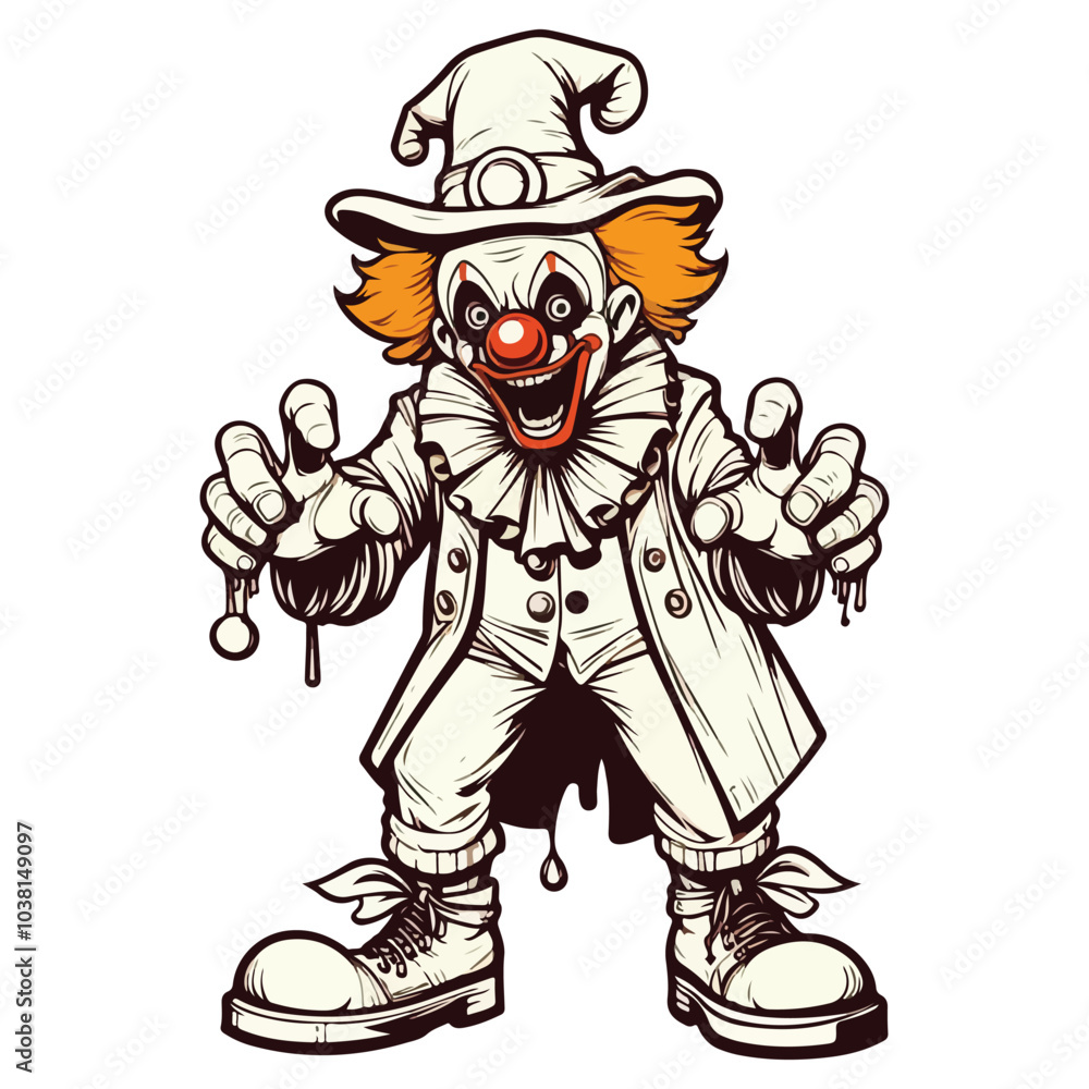 Horror clown cartoon scary circus monster face. Vector Halloween holiday character, evil clown or joker Horror clown cartoon scary circus monster face. Vector Halloween holiday character, evil clown or joker